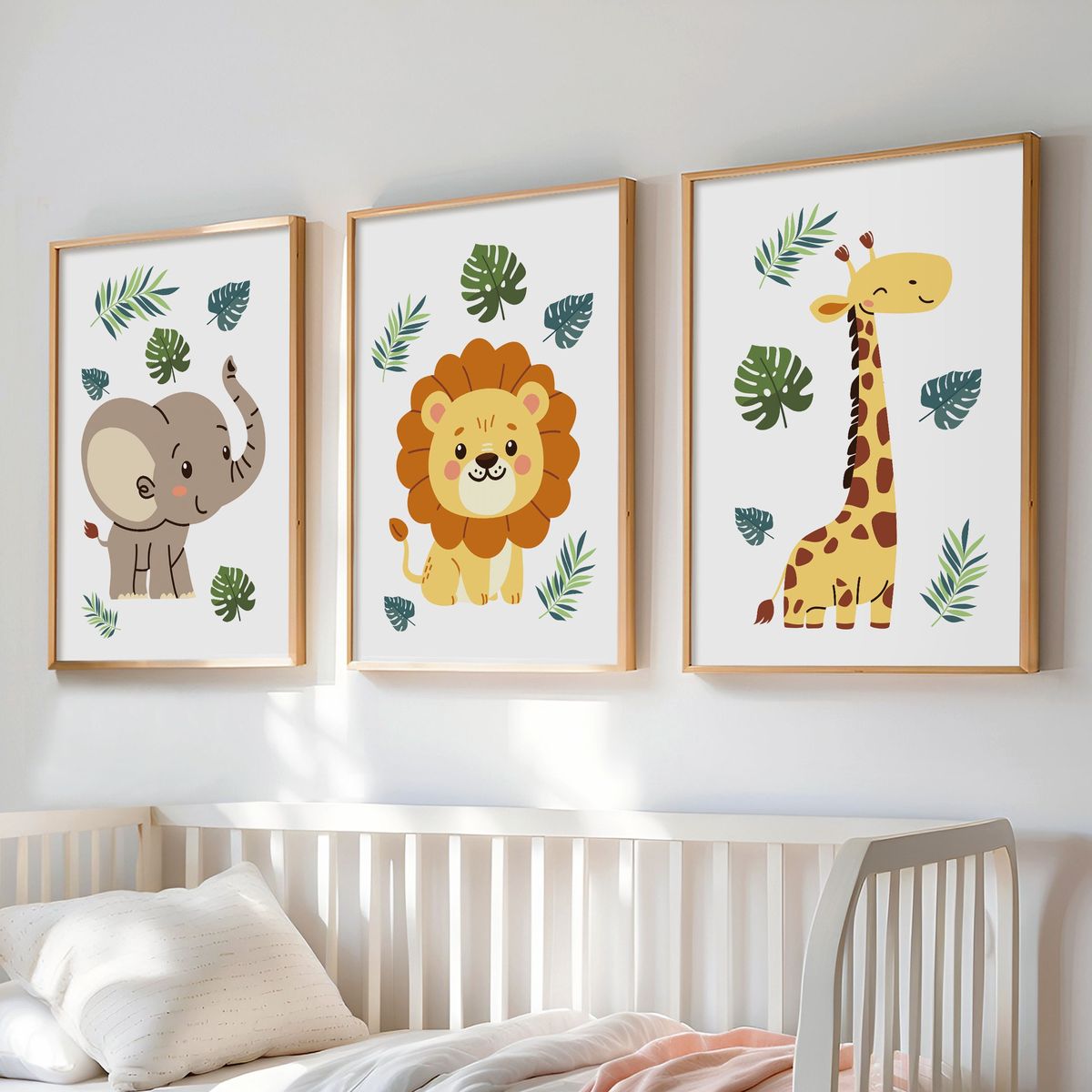 Jungle Friends Safari Nursery Wall Art | 3-Piece Animal Canvas Print Set