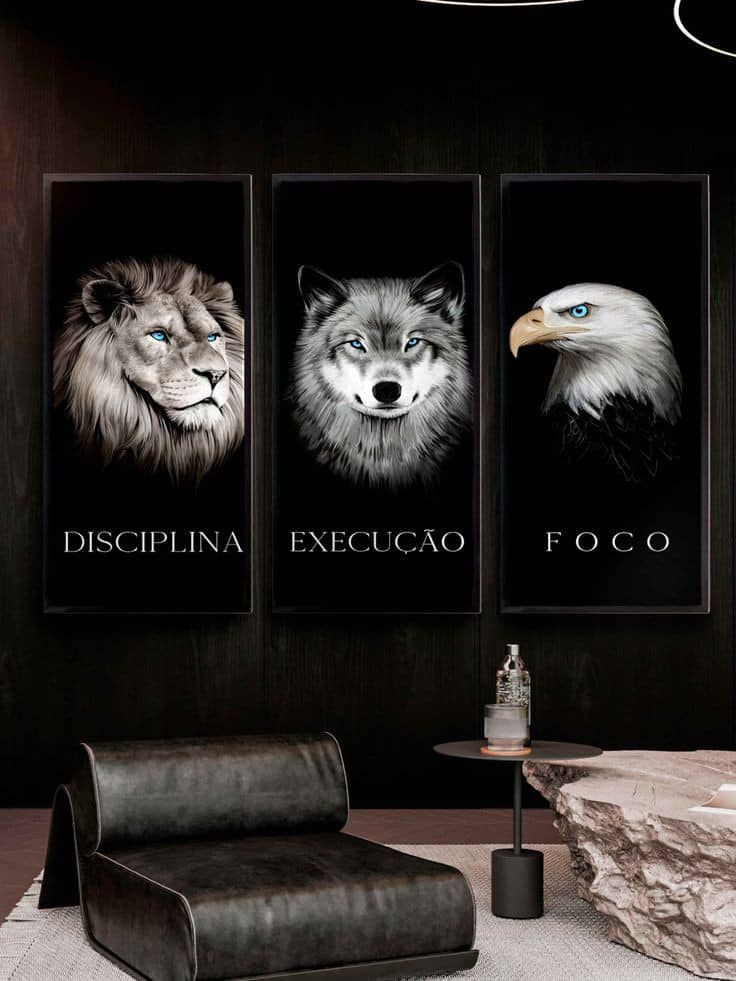 Elite Mindset Wall Art | Wolf, Lion & Eagle Motivational 3-Piece Canvas Print Set